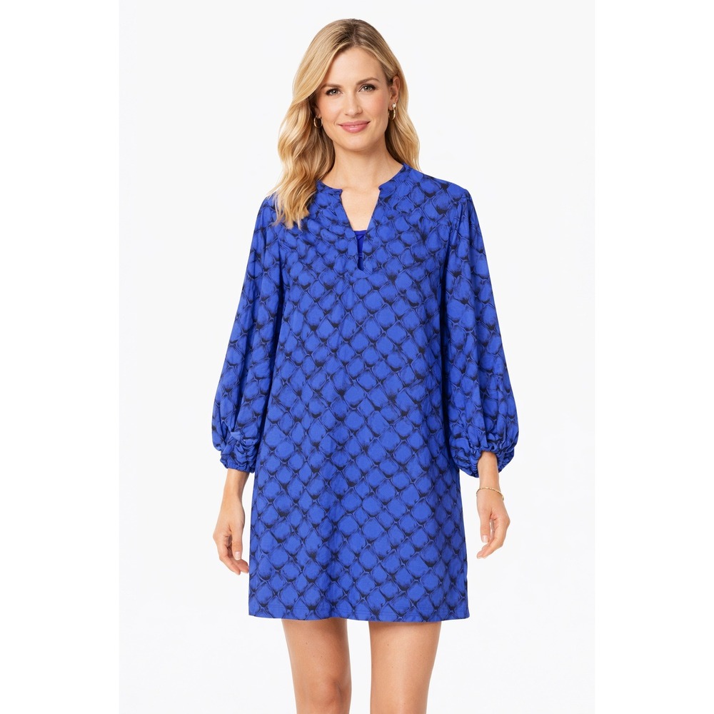 Diane von Furstenberg Tanyana Clea Blue Silk Scale Print Balloon Sleeve Dress‎ 4